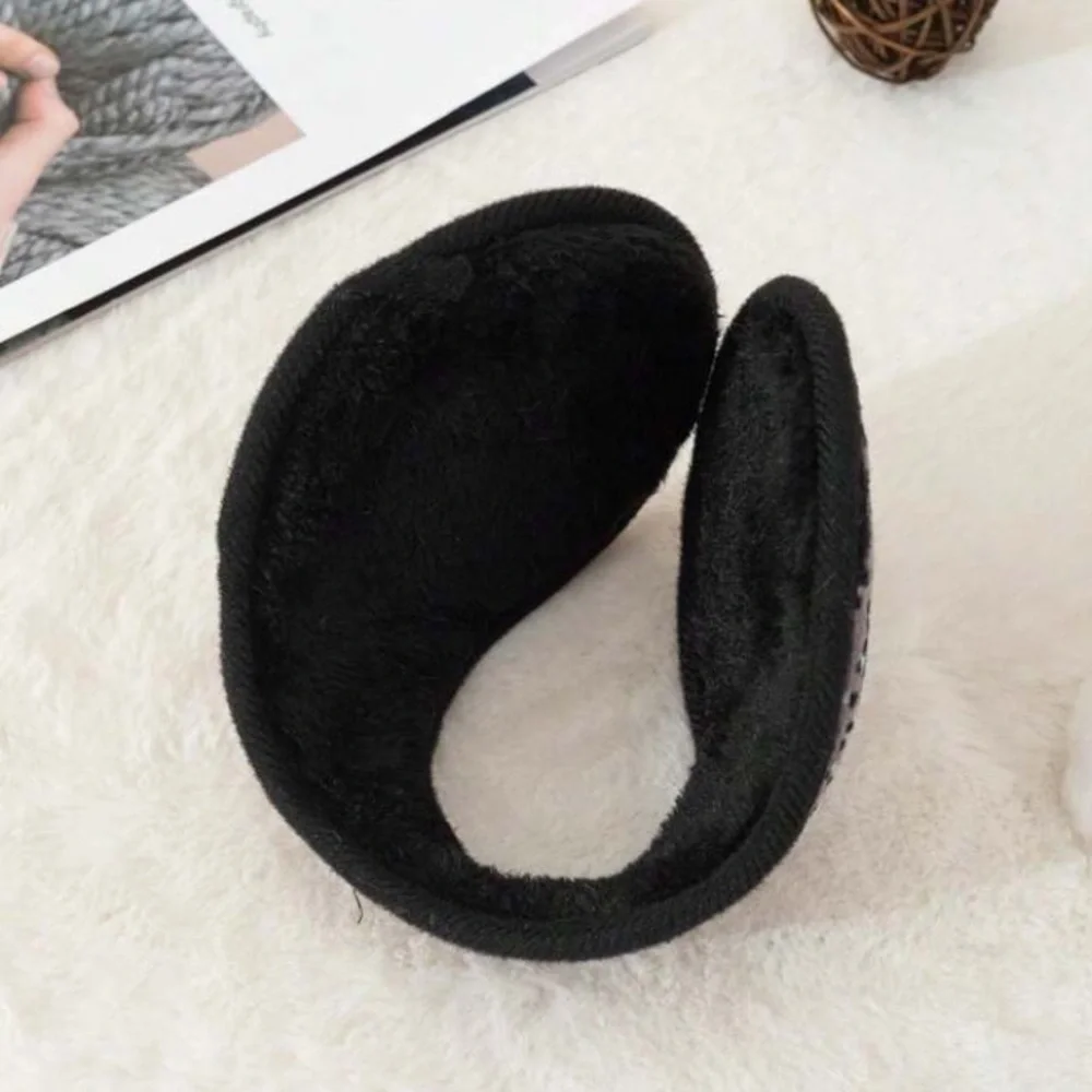 Ear Muffs Snow Leopard Print Plush Faux Fur Black Gray White One Size